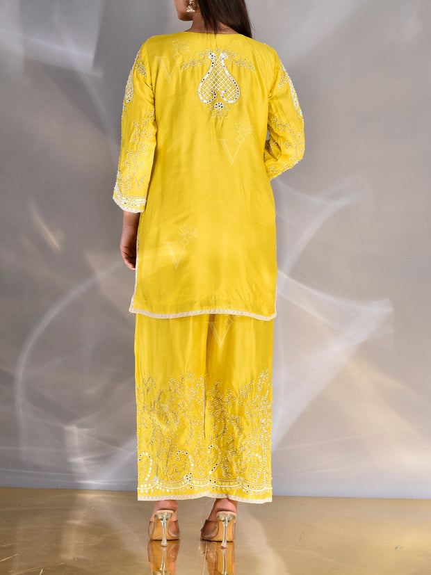 Yellow Chanderi Jacket and Palazzo Set