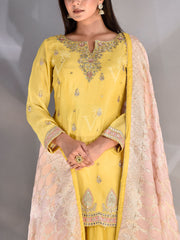 Yellow Wrinkle Zardozi Kurta and Garara Set