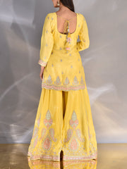 Yellow Wrinkle Zardozi Kurta and Garara Set