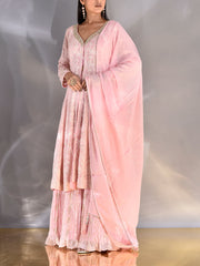 Pink Chikankari Georgette Kurta and Skirt Set