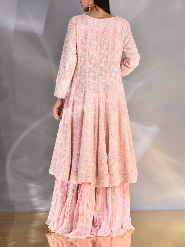 Pink Chikankari Georgette Kurta and Skirt Set