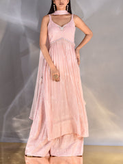 Pink Wrinkle Crepe Embroidered Palazzo Set