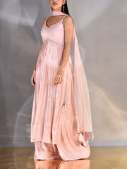 Pink Wrinkle Crepe Embroidered Palazzo Set