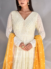 Yellow and Off-White Georgette Gown