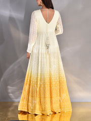 Yellow and Off-White Georgette Gown