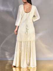 Off White Wrinkle Crepe Chikankari Kurta and Garara Set