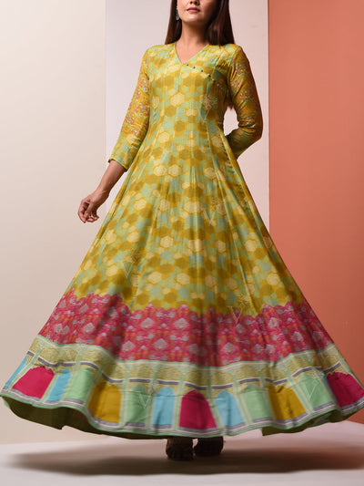 Green Vasansi Silk Printed Anarkali Gown