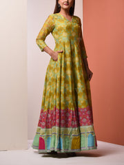 Green Vasansi Silk Printed Anarkali Gown