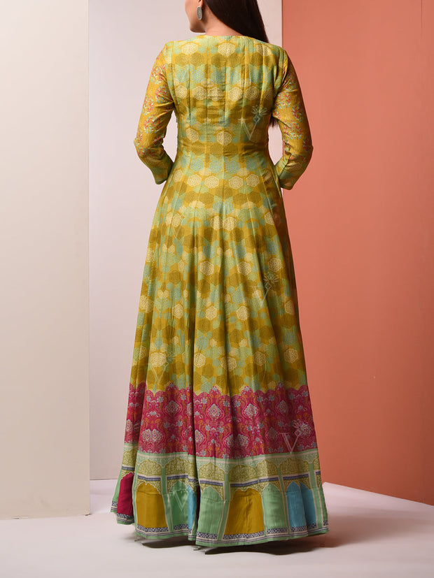 Green Vasansi Silk Printed Anarkali Gown