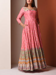 Light Pink Vasansi Silk Printed Anarkali Gown