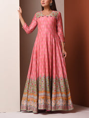 Light Pink Vasansi Silk Printed Anarkali Gown