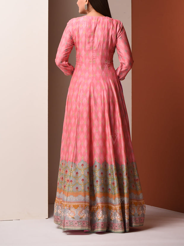 Light Pink Vasansi Silk Printed Anarkali Gown