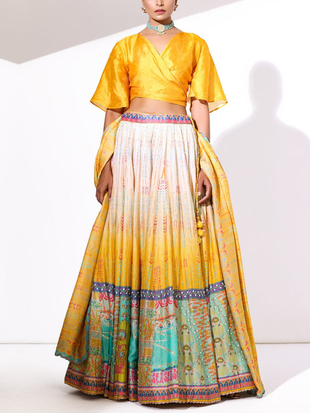 Yellow Ombre Silk Lehenga Set