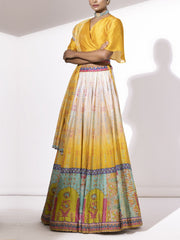 Yellow Ombre Silk Lehenga Set