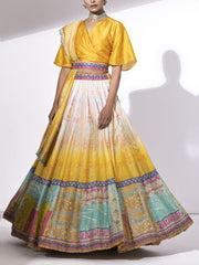 Yellow Ombre Silk Lehenga Set