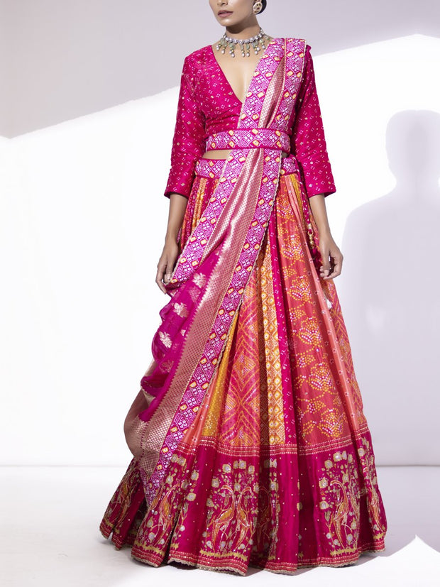 Multi Color Silk Lehenga Set