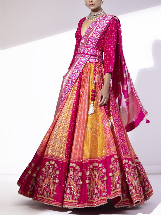 Multi Color Silk Lehenga Set