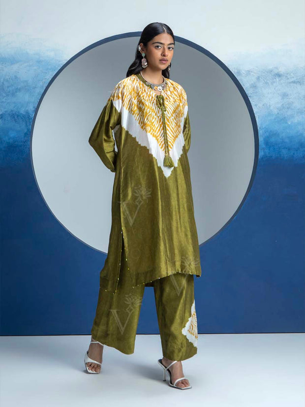 Olive Green Printed Kurta and Pant Set