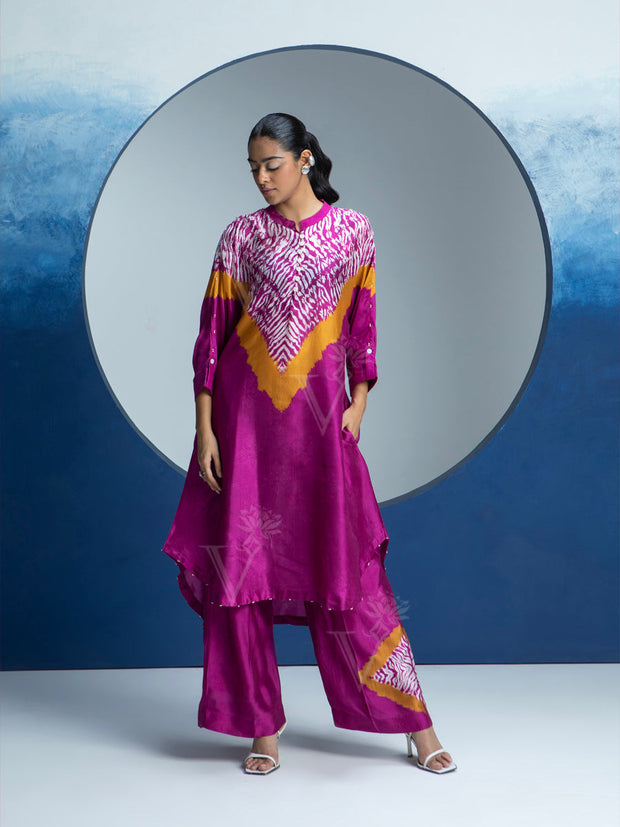 Fuschia Pink Printed Kurta and Pant Set