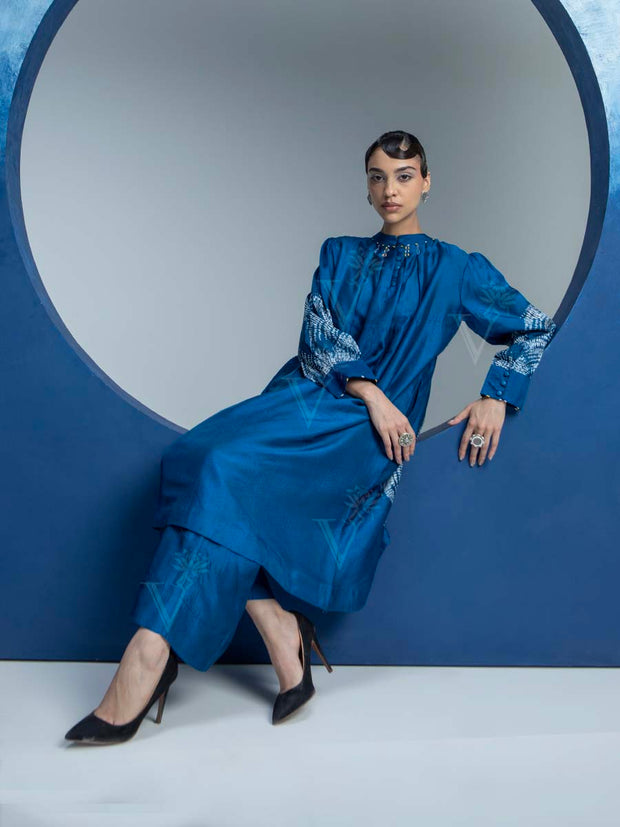 Midnight Blue Printed Kurta and Pant Set