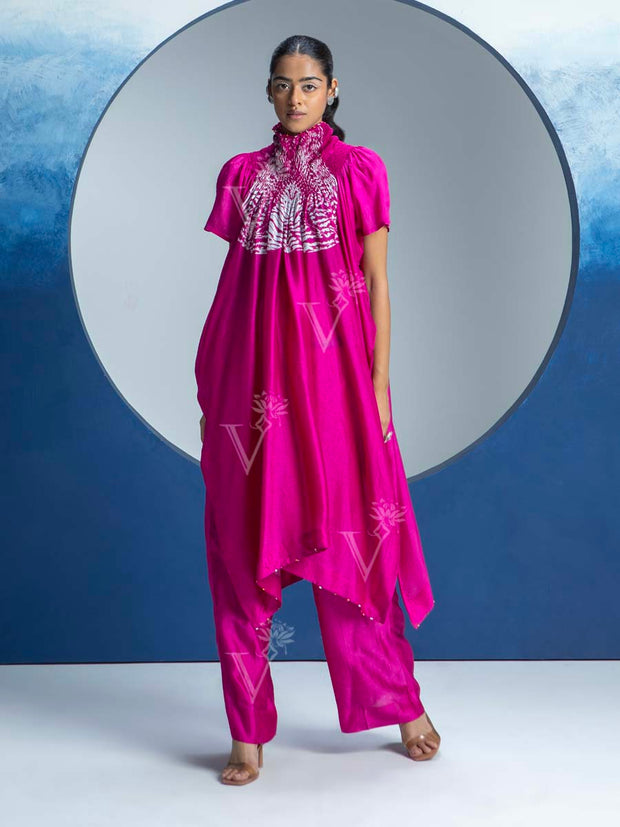 Hot Pink Printed Kurta and Pant Set