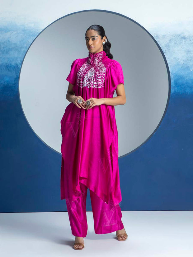 Hot Pink Printed Kurta and Pant Set