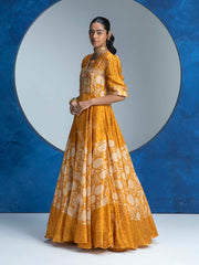 Yellow Vasansi Silk Printed Anarkali Gown