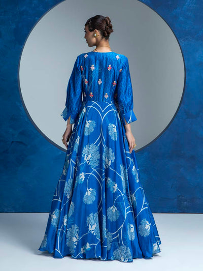 Blue Vasansi Silk Printed Anarkali Gown