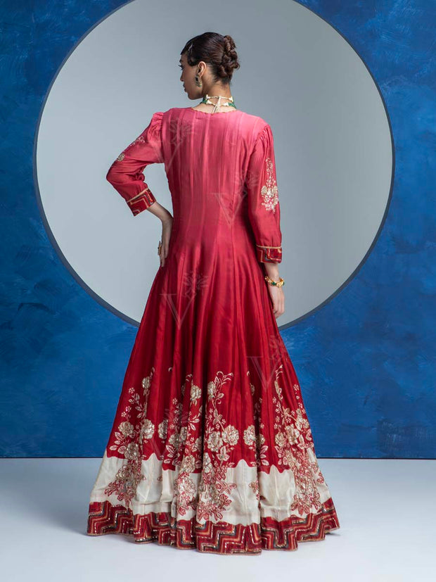 Red Vasansi Silk  Printed Anarkali Gown