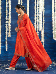 Orange Embroided Kurta and Pant Set