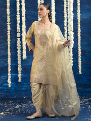 Cream Embroided Kurta and Pant Set