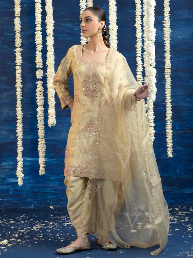 Cream Embroided Kurta and Pant Set