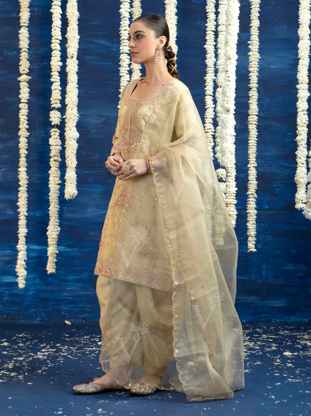 Cream Embroided Kurta and Pant Set