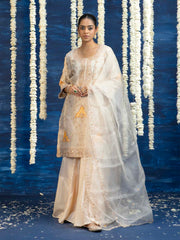 Off White Embroided Kurta and Sharara Set