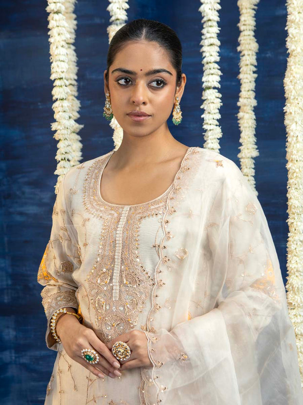 Off White Embroided Kurta and Sharara Set