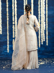 Off White Embroided Kurta and Sharara Set