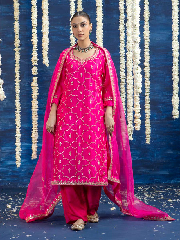 Rani Pink Embroided Kurta and Pant Set