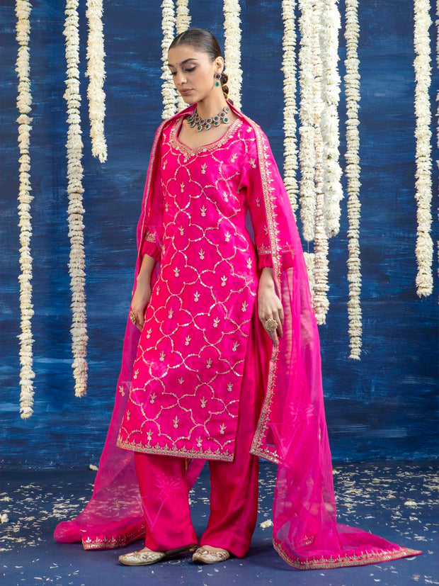 Rani Pink Embroided Kurta and Pant Set