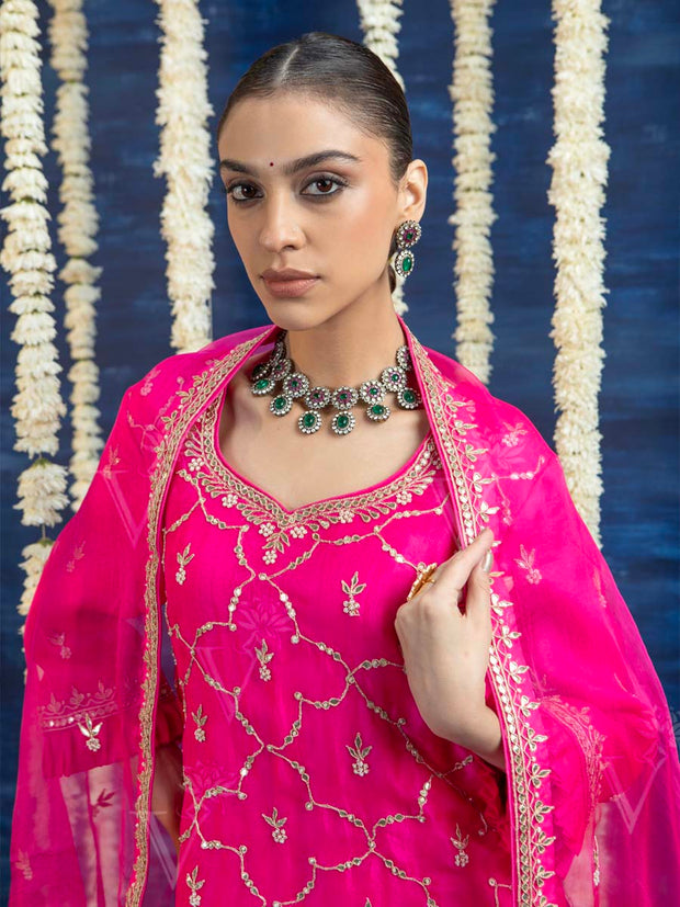 Rani Pink Embroided Kurta and Pant Set