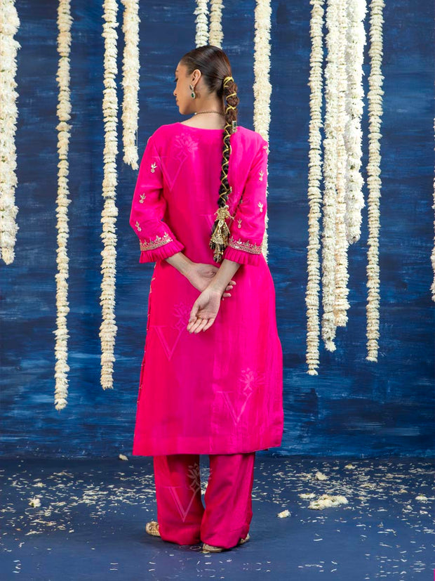 Rani Pink Embroided Kurta and Pant Set