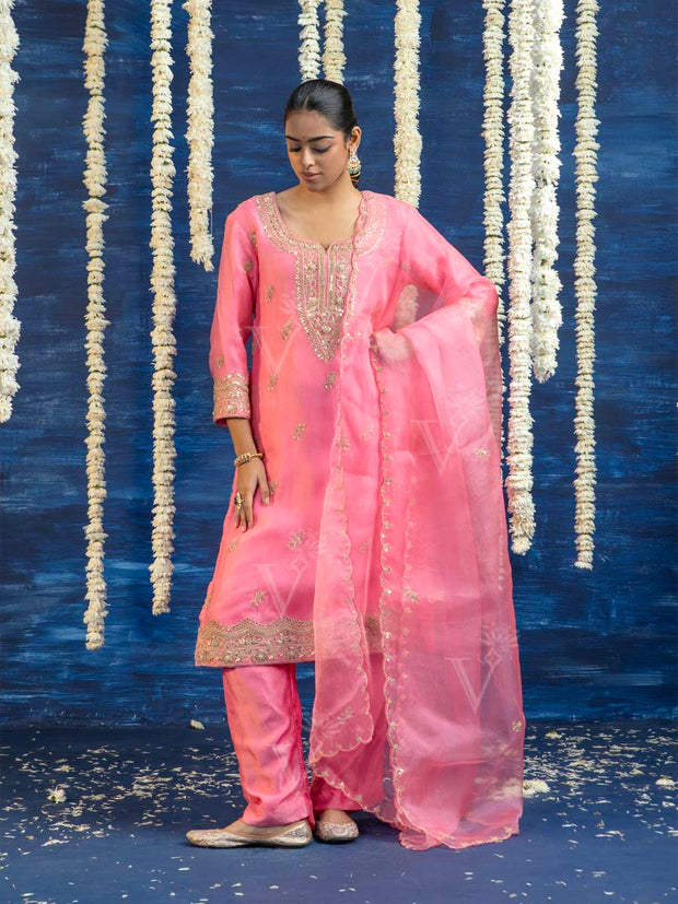 Pink Embroided Kurta and Pant Set