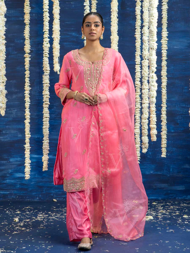 Pink Embroided Kurta and Pant Set