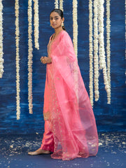 Pink Embroided Kurta and Pant Set