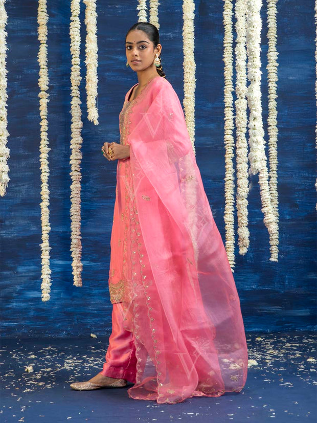 Pink Embroided Kurta and Pant Set