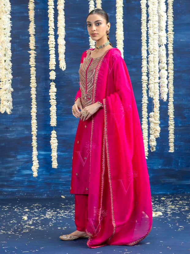 Rani Pink Embroided Kurta and Pant Set