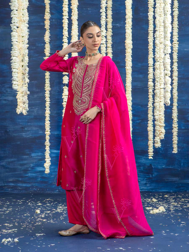 Rani Pink Embroided Kurta and Pant Set