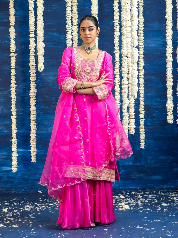 Pink Embroided Kurta and Sharara Set