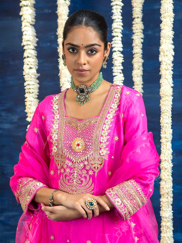 Pink Embroided Kurta and Sharara Set