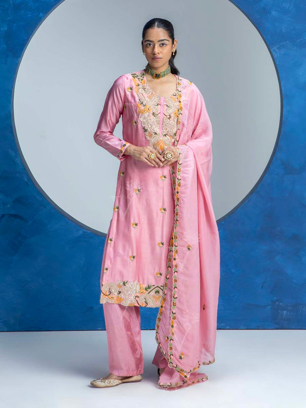 Pink Embroided Kurta and Pant Set