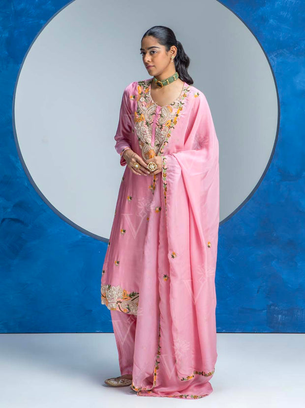 Pink Embroided Kurta and Pant Set
